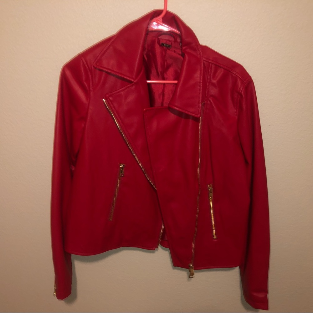 Red faux leather jacket